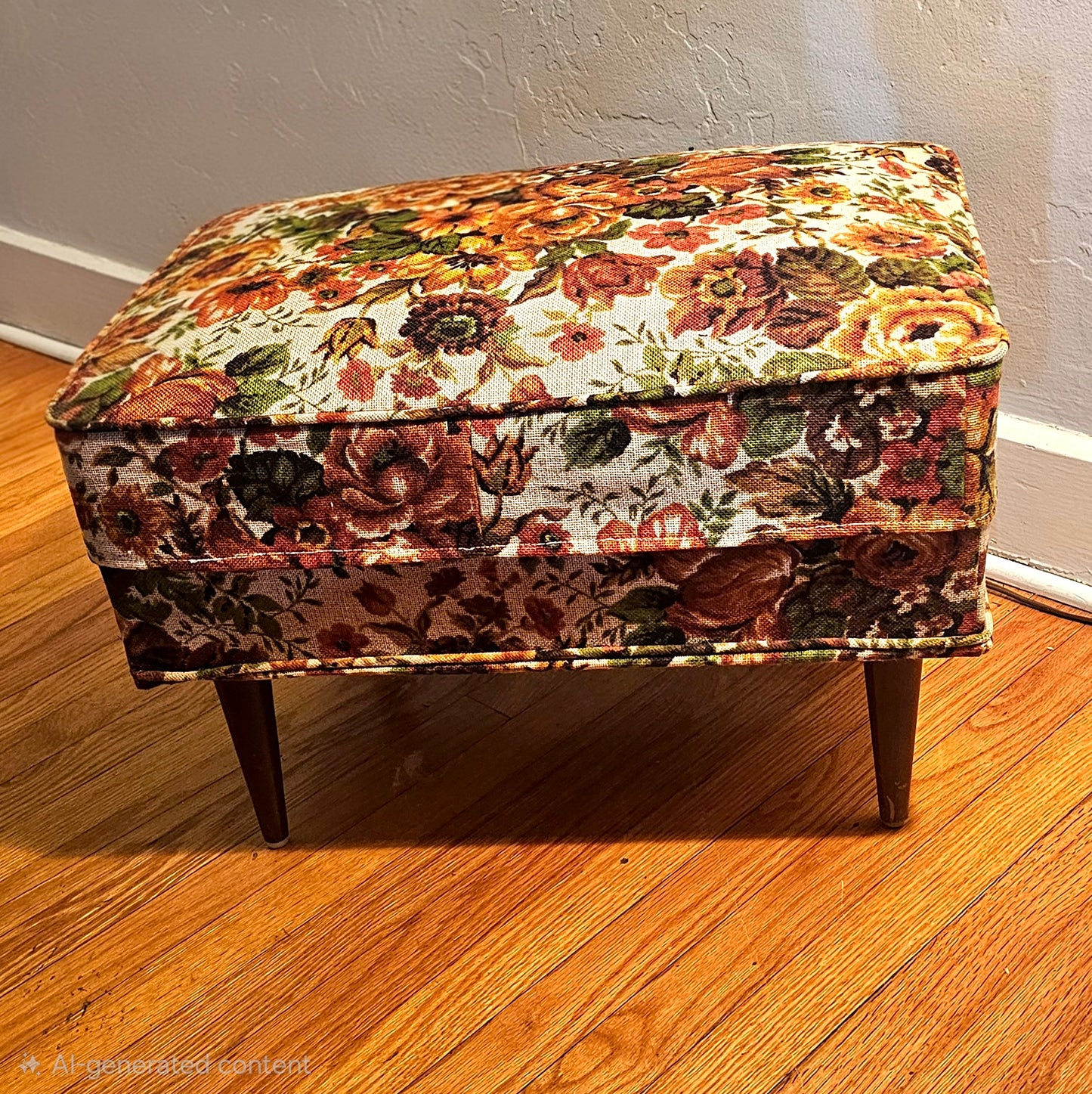 Vintage Floral 1970s Ottoman Footstool