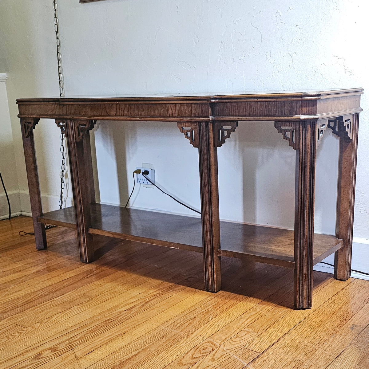 Chippendale-style two-tier console table by Lane