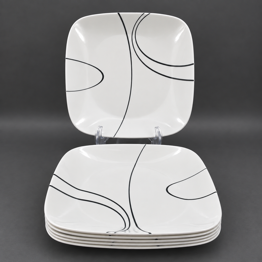 Corelle "Simple Lines" White Black Dinner Plates (7)