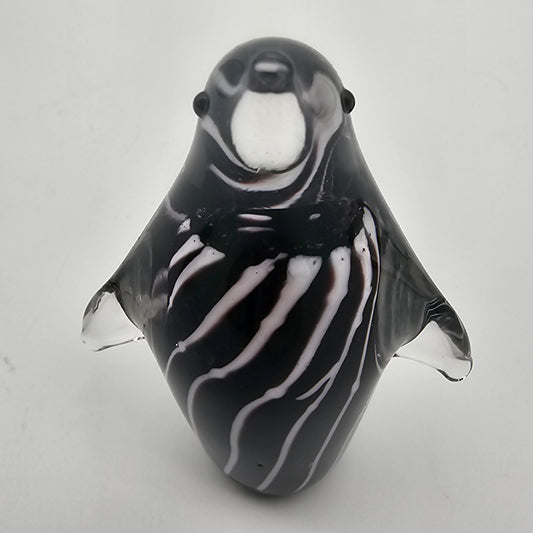 Vintage Murano style black and white penguin and fish paperweights