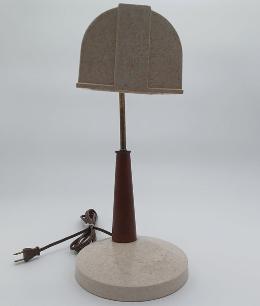 Mid Century Modern Teak & Plastic Bankers Lamp