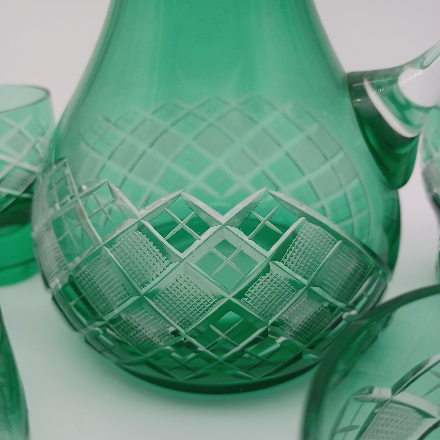 Czechoslovakian cut glass pitcher & 6 glasses