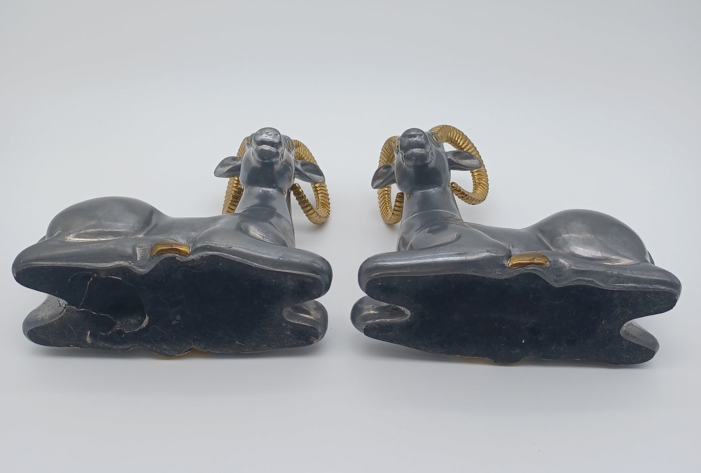 Art Deco Pewter and Brass Ram Bookends