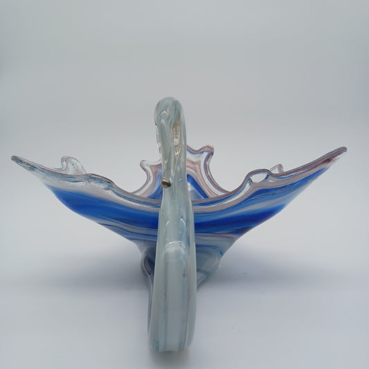 Vintage Handmade Art Glass Swan Bowl