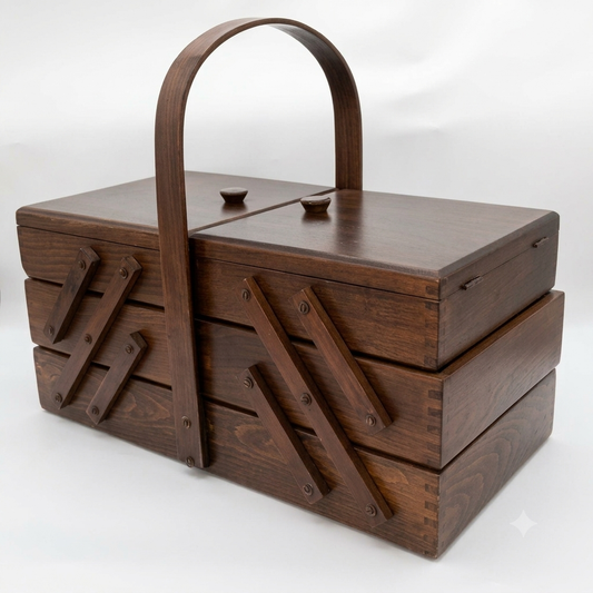 Vintage Accordian Sewing Craft Supplies Wood Storage