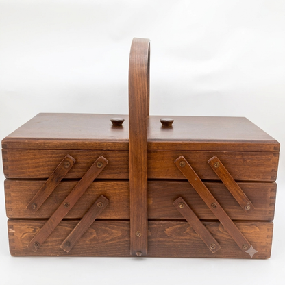 Vintage Accordian Sewing Craft Supplies Wood Storage