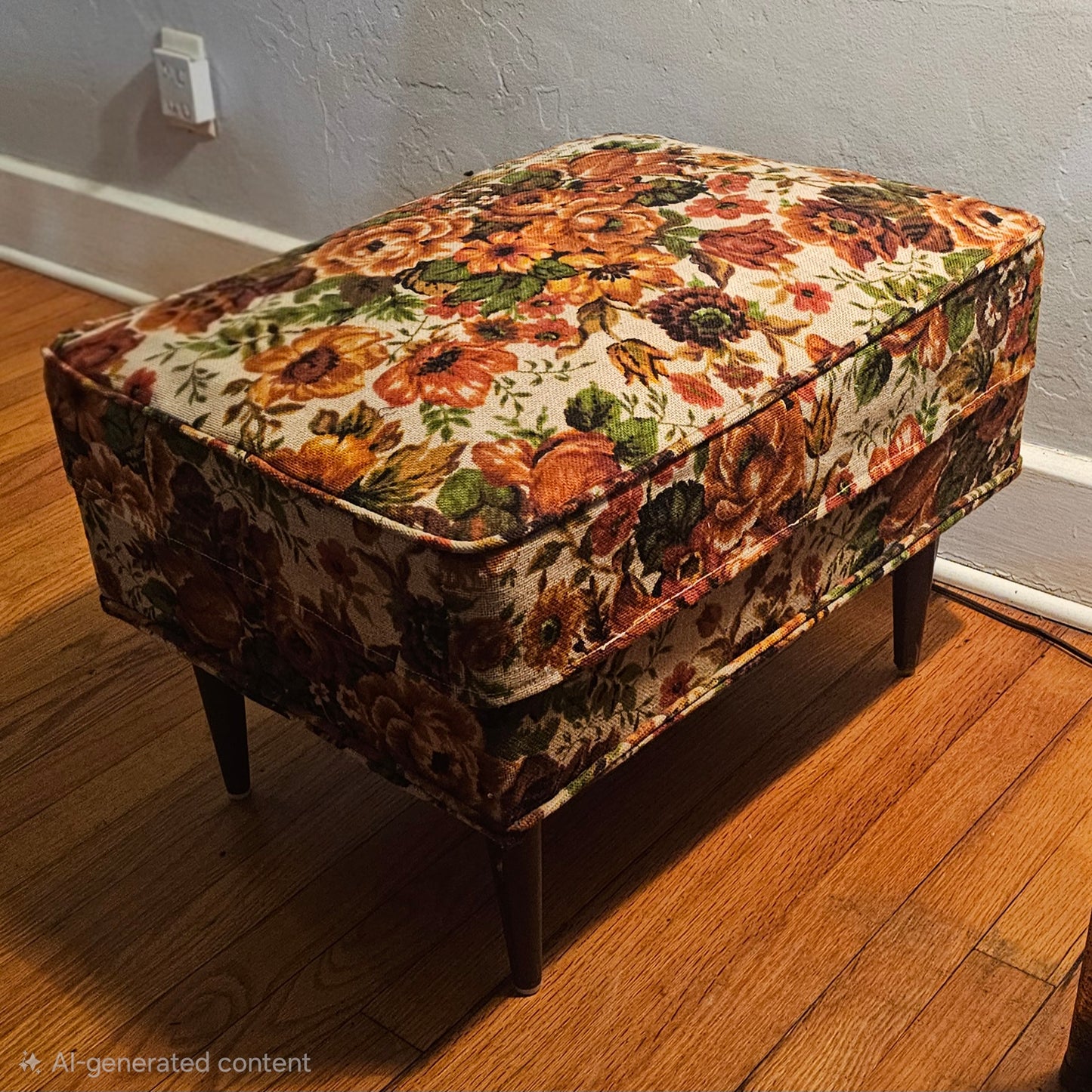 Vintage Floral 1970s Ottoman Footstool