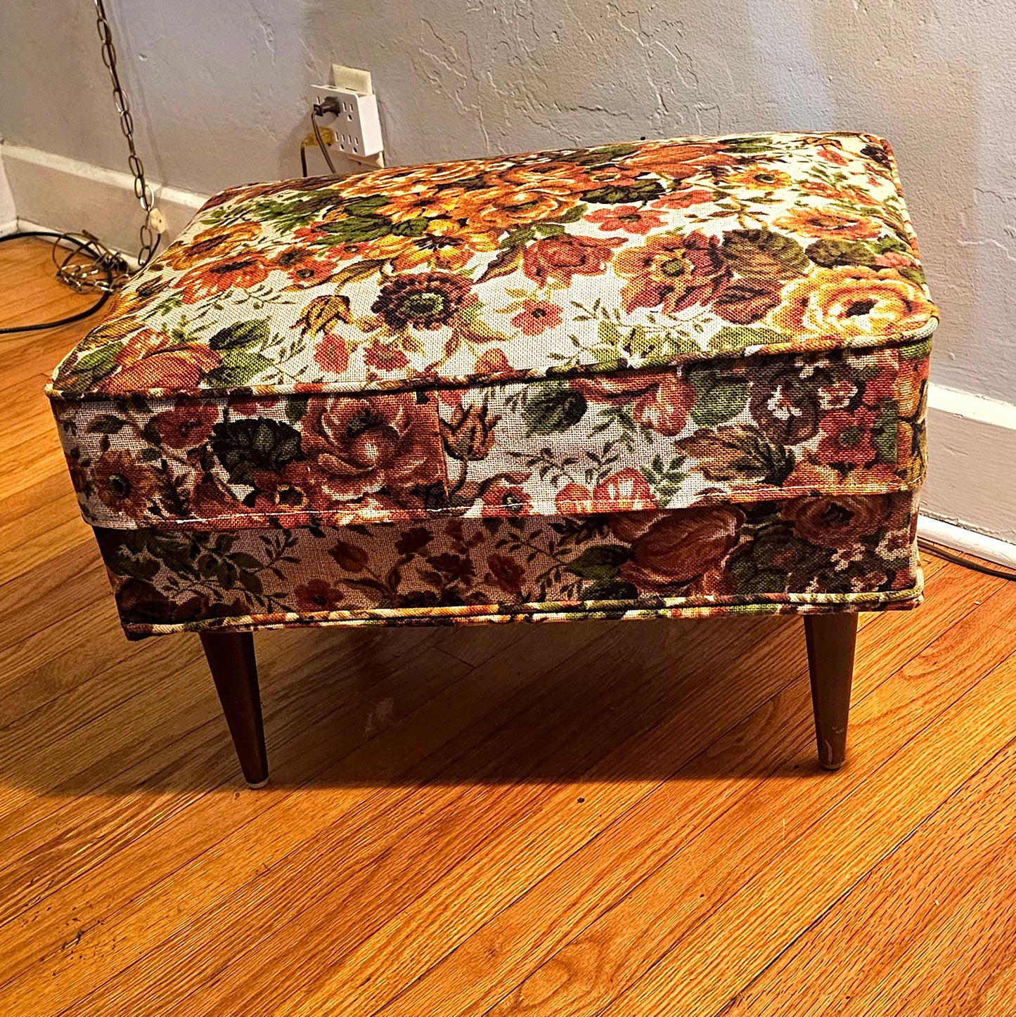 Vintage Floral 1970s Ottoman Footstool