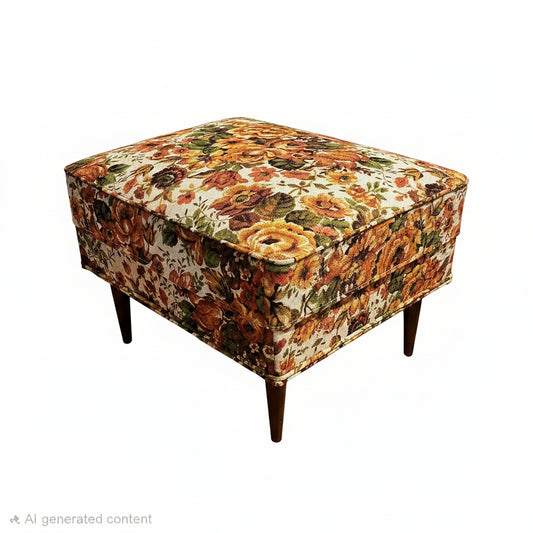 Vintage Floral 1970s Ottoman Footstool