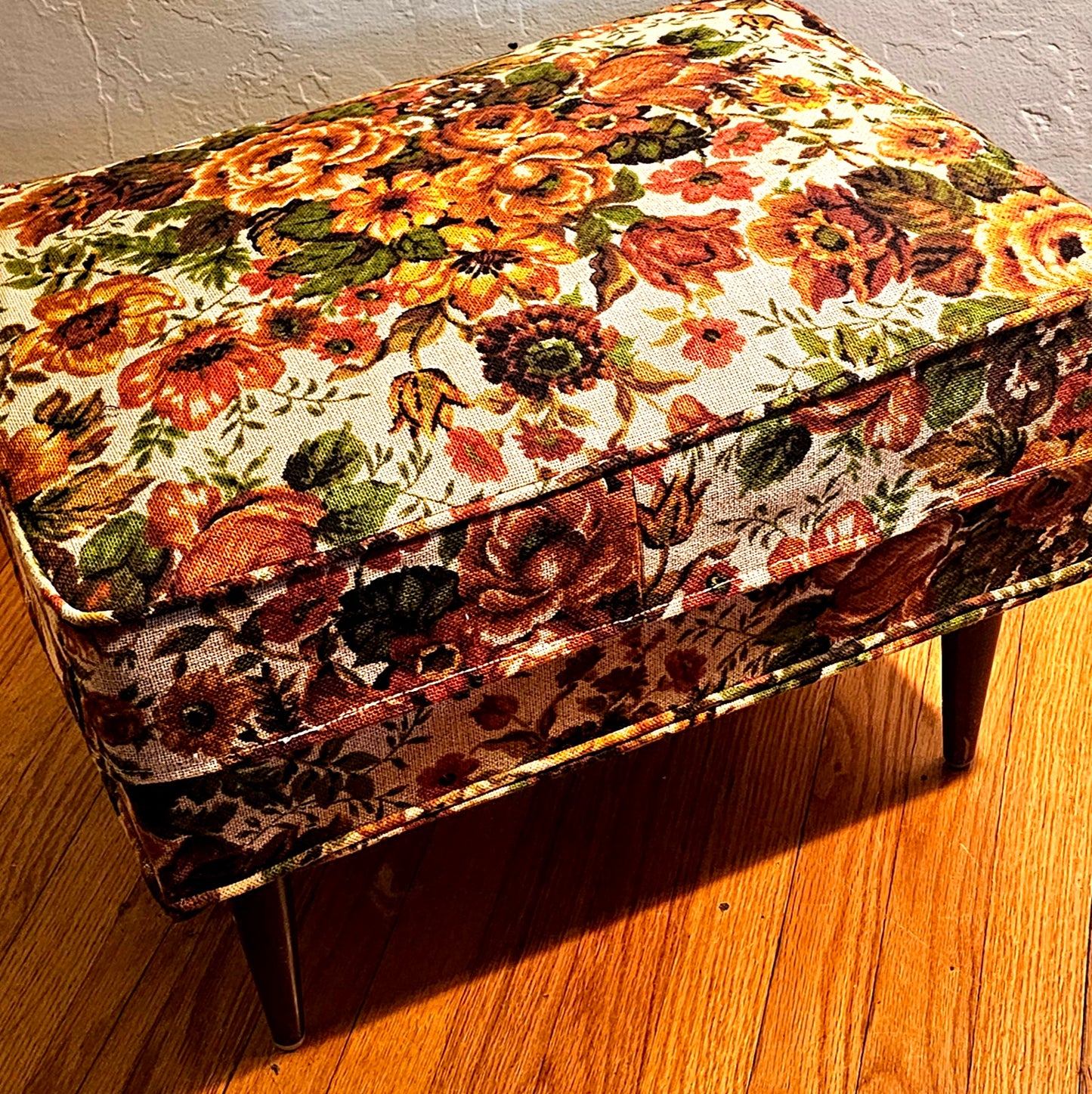 Vintage Floral 1970s Ottoman Footstool