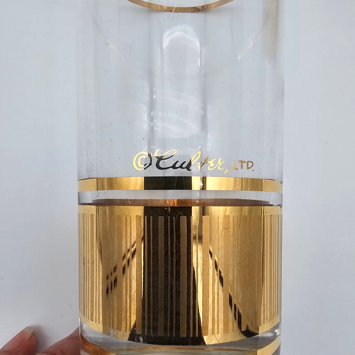 Mid-century modern gold accented barware glassware signed Culver