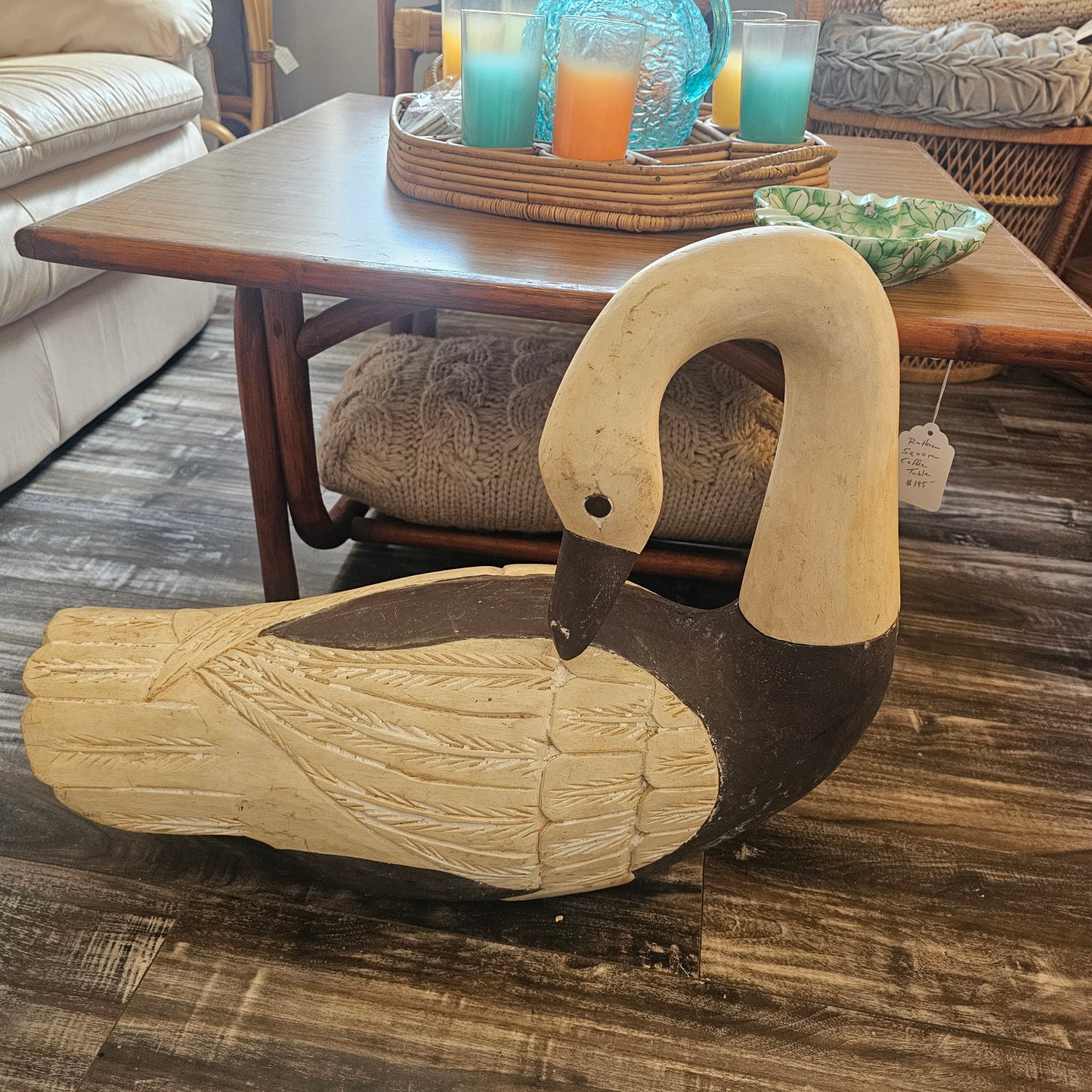 Vintage Wood Carved Swan