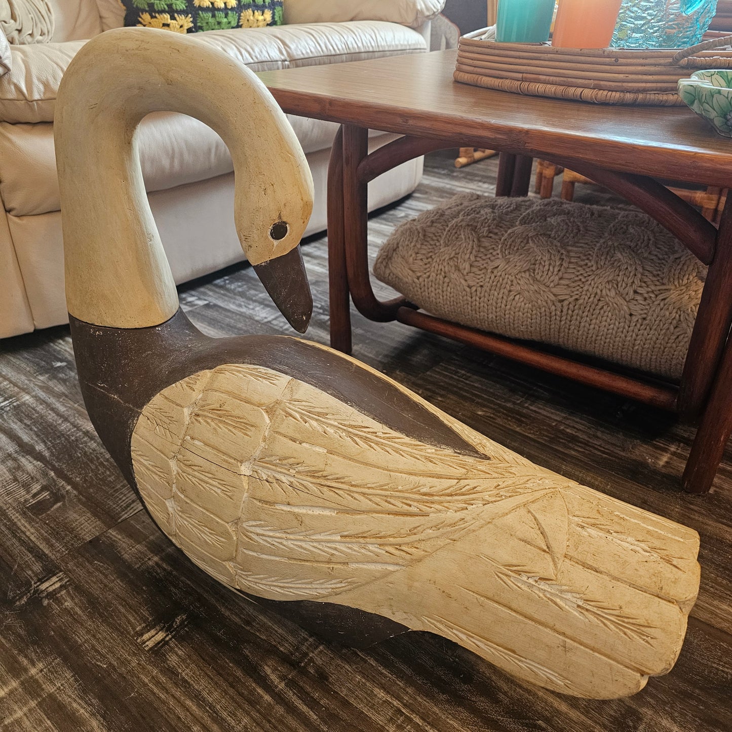 Vintage Wood Carved Swan