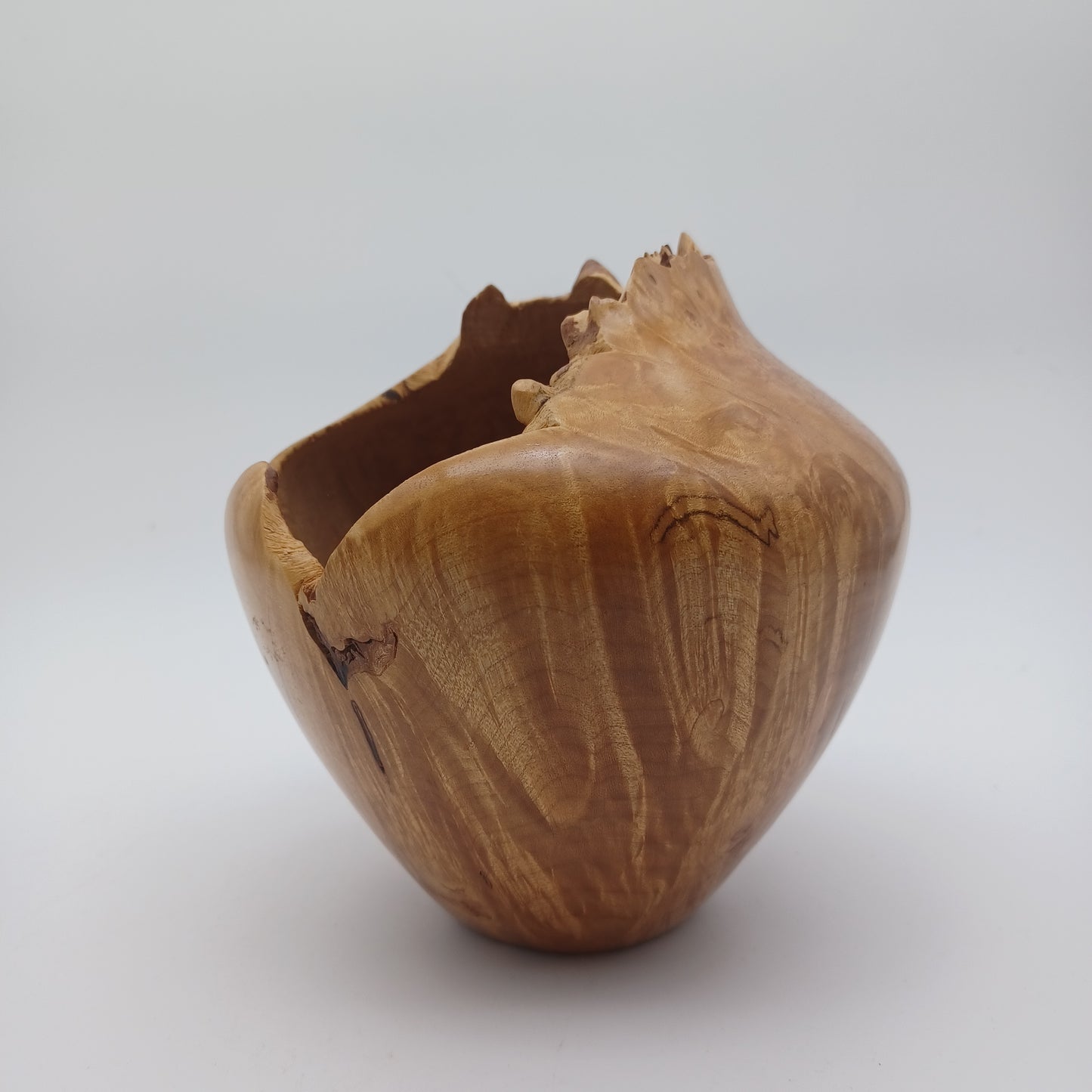 Live Edge Wood Hand Carved Signed Urn Bowl