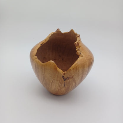 Live Edge Wood Hand Carved Signed Urn Bowl