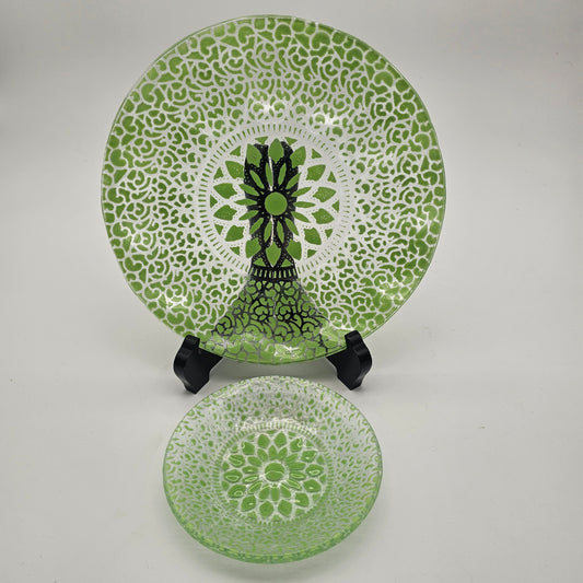 Vintage Glass Fusion Plates  Green