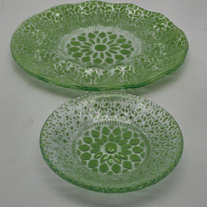 Vintage Glass Fusion Plates  Green