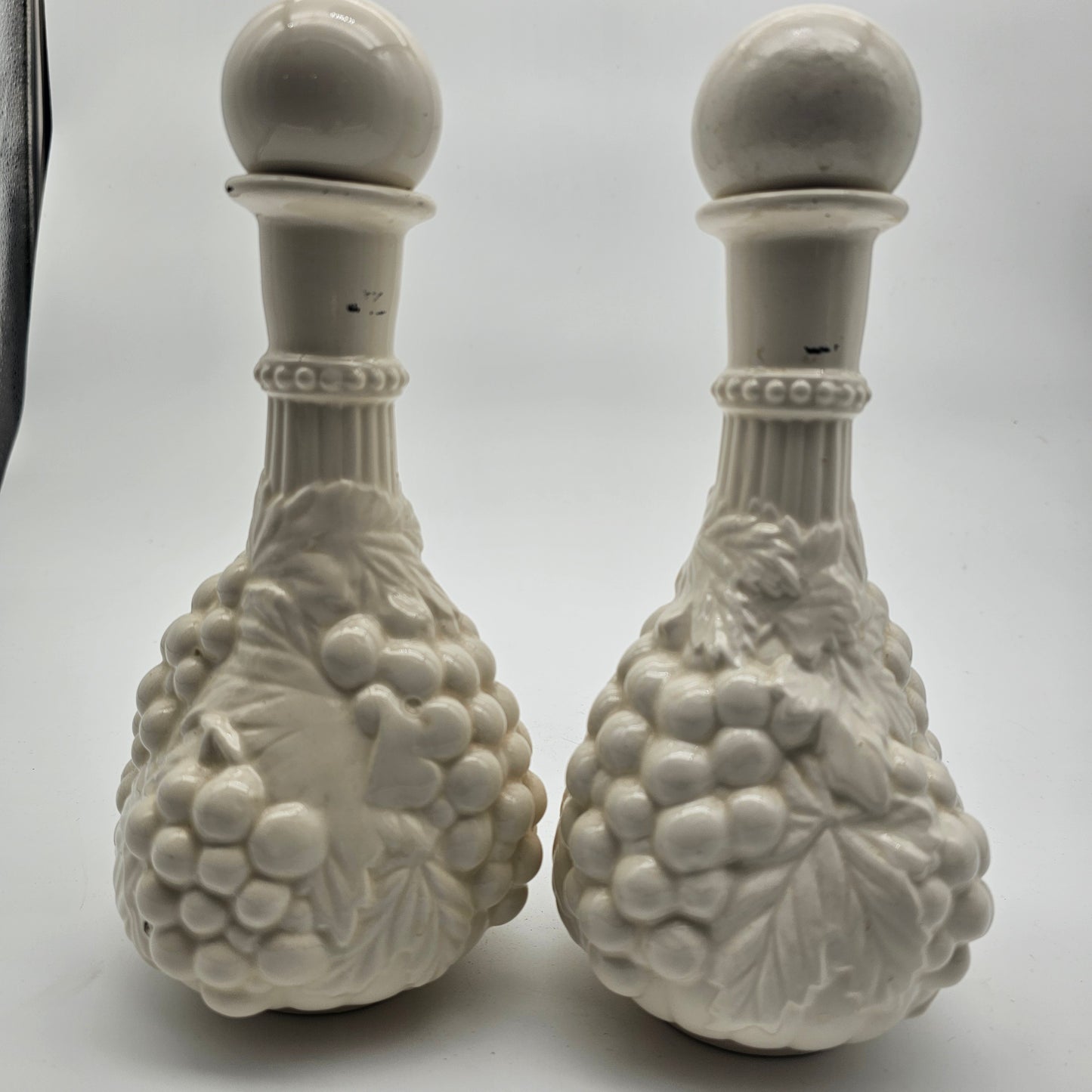 Pair Vintage Milk Glass Decanter Bottles