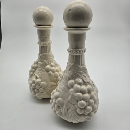 Pair Vintage Milk Glass Decanter Bottles
