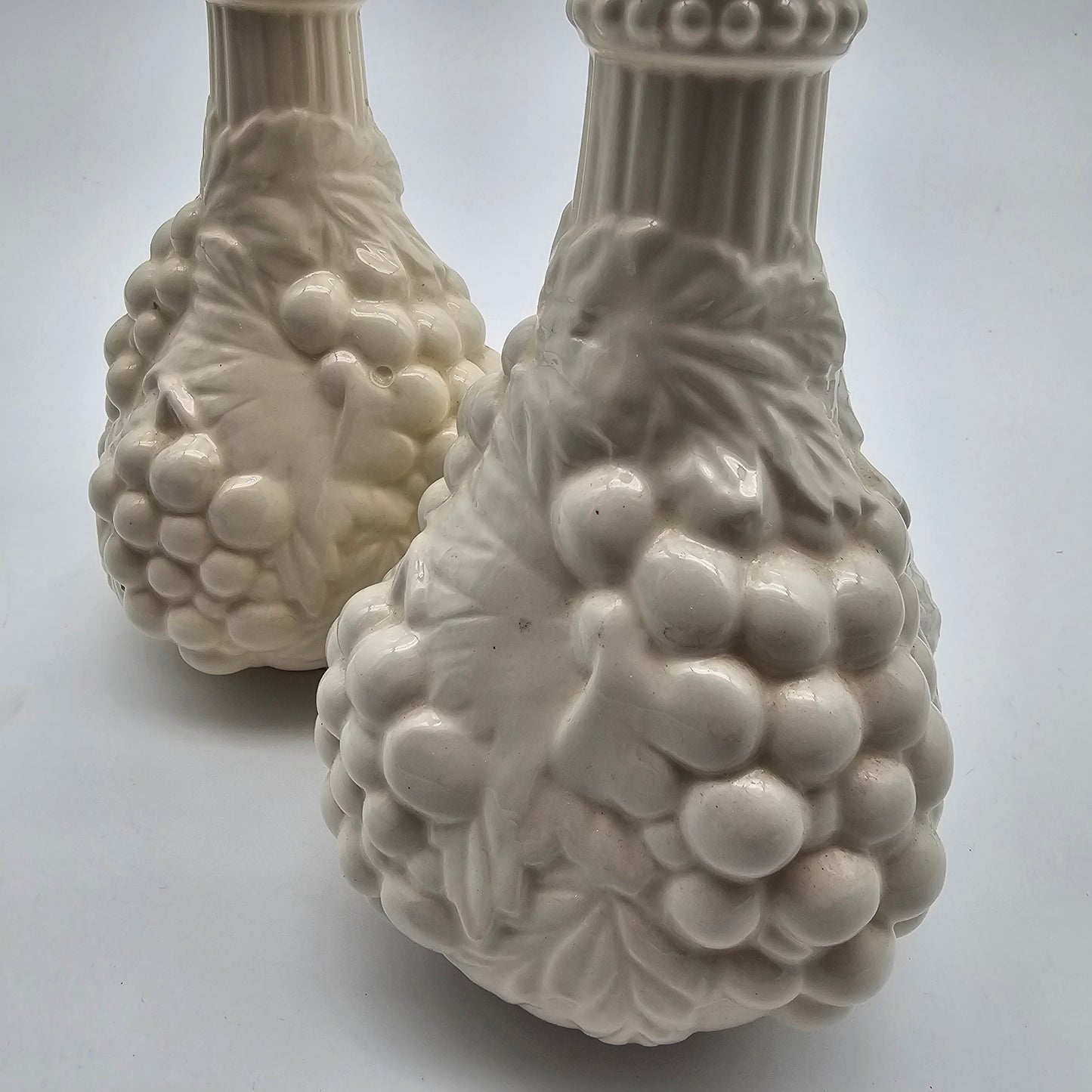Pair Vintage Milk Glass Decanter Bottles
