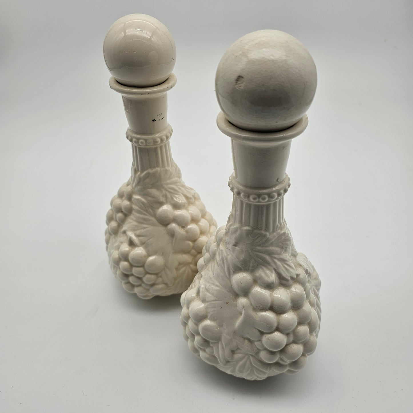 Pair Vintage Milk Glass Decanter Bottles