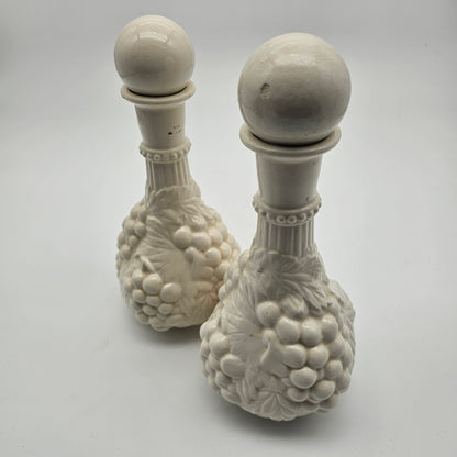 Pair Vintage Milk Glass Decanter Bottles