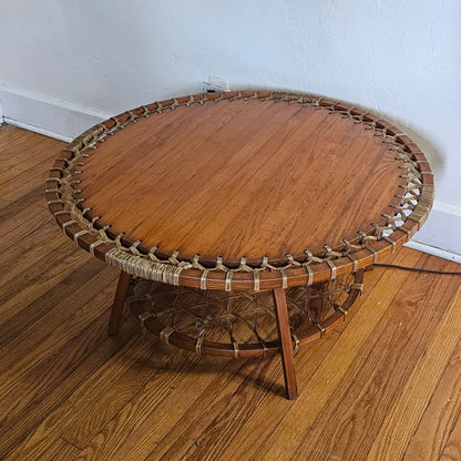 Snocraft Snowshoe Wood Rawhide Coffee Table Vintage