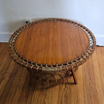 Snocraft Snowshoe Wood Rawhide Coffee Table Vintage
