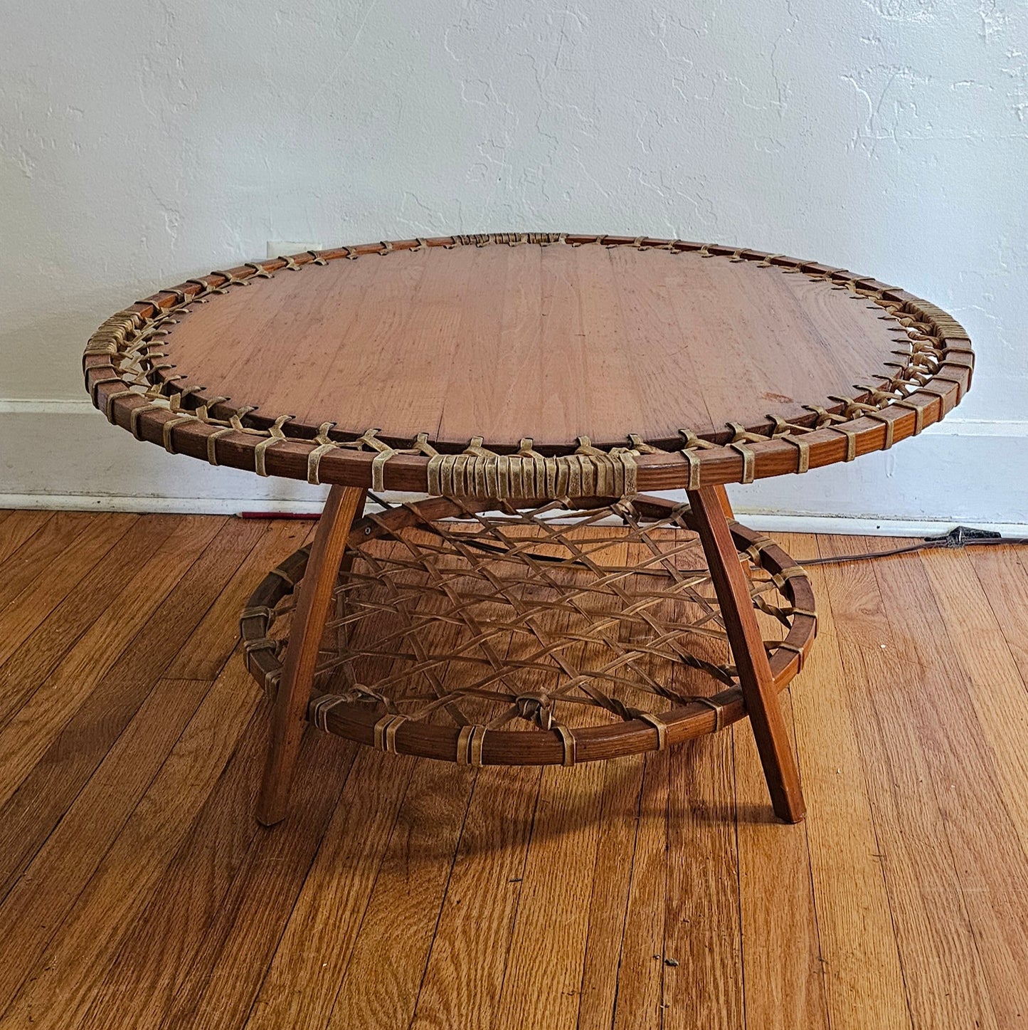 Snocraft Snowshoe Wood Rawhide Coffee Table Vintage