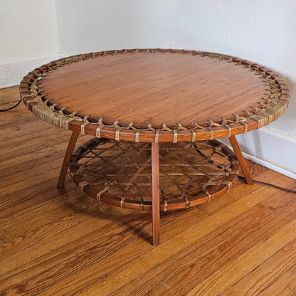 Snocraft Snowshoe Wood Rawhide Coffee Table Vintage