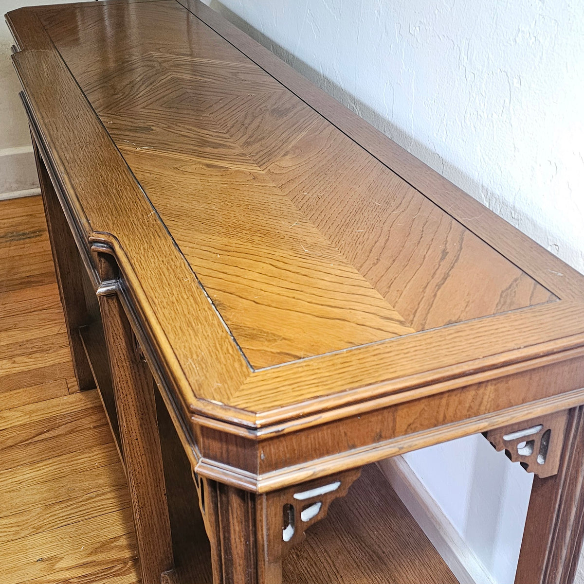 Chippendale-style two-tier console table by Lane