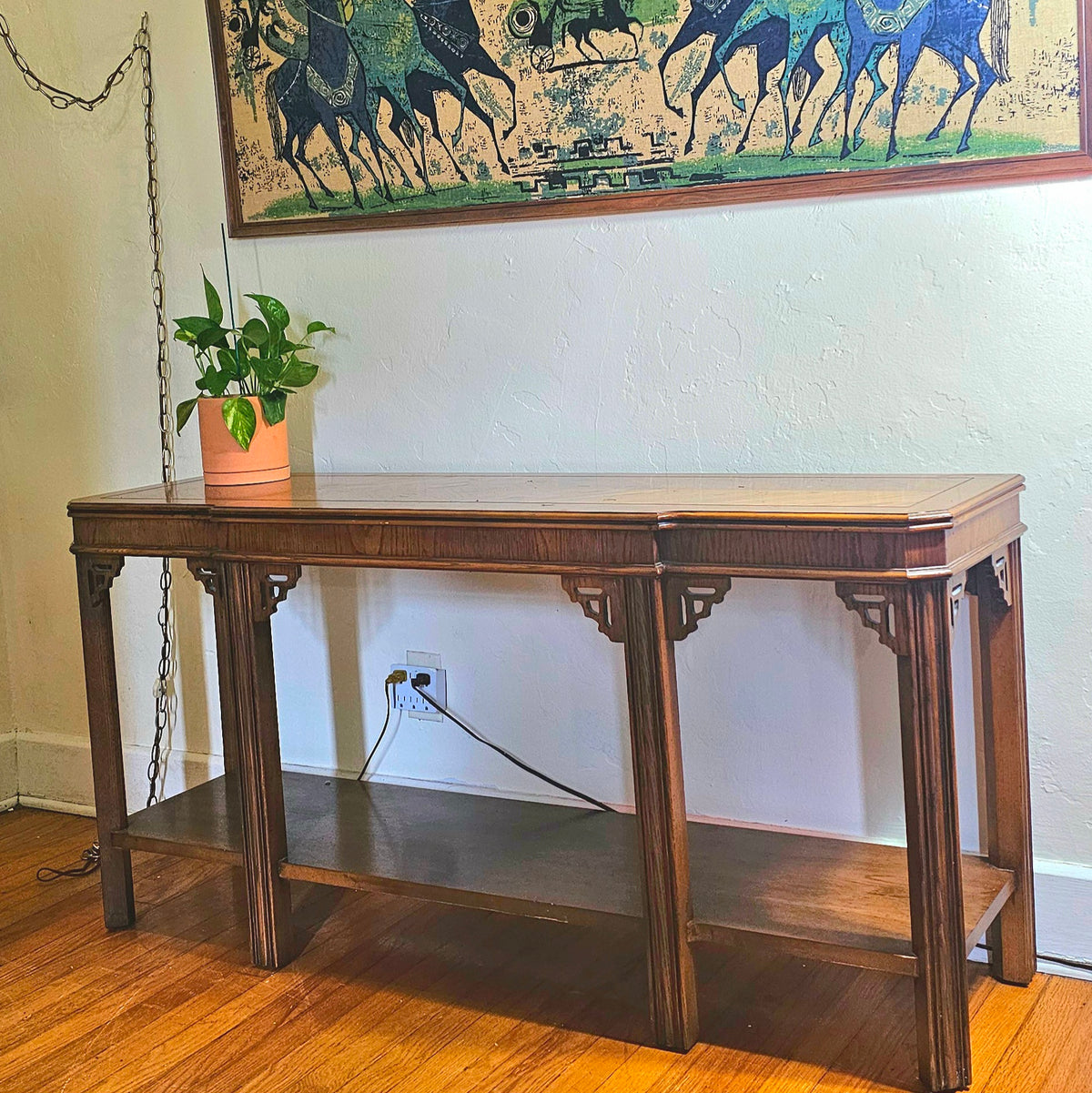 Chippendale-style two-tier console table by Lane