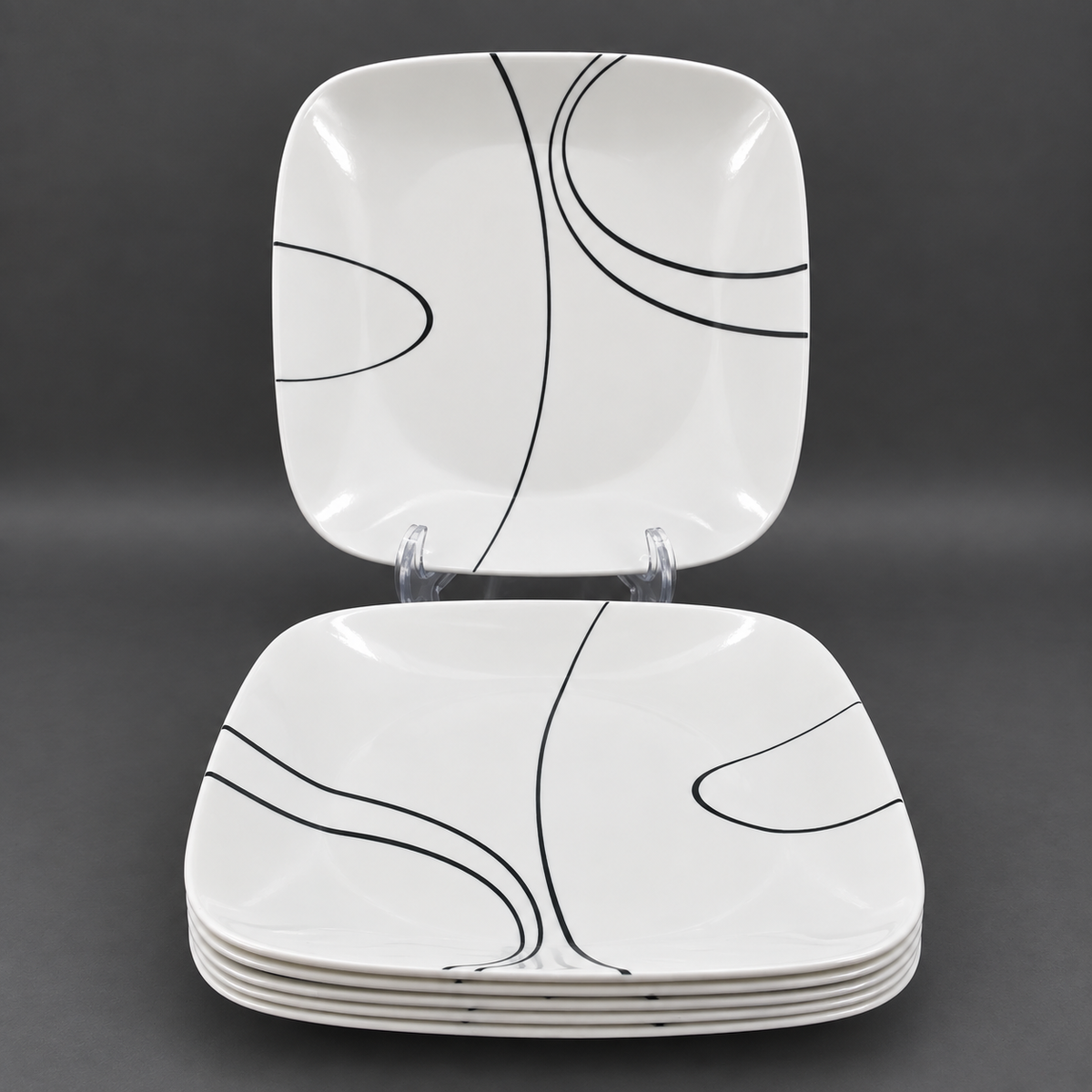 Corelle "Simple Lines" White Black Dinner Plates (7)