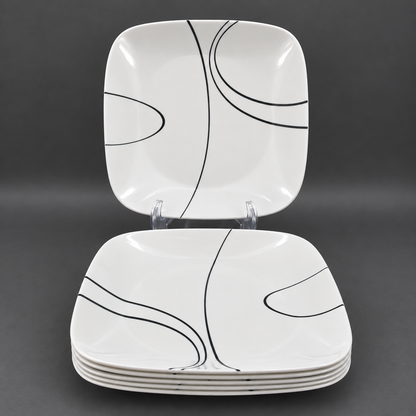 Corelle "Simple Lines" White Black Dinner Plates (7)
