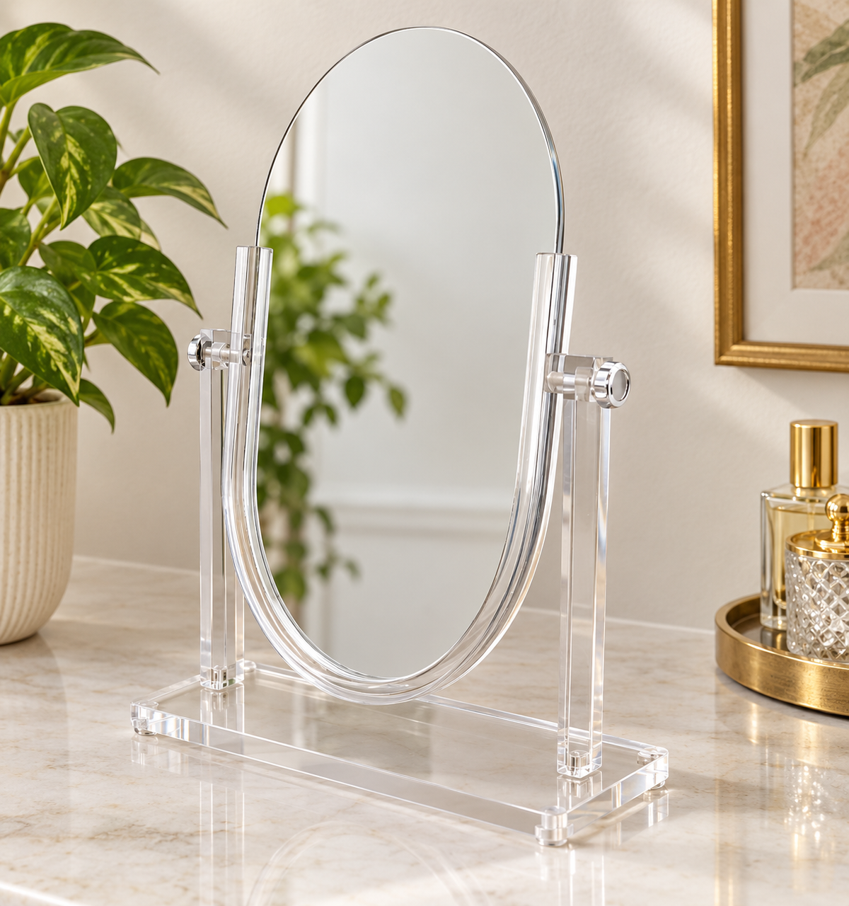 Large Lucite Vanity Mirror 2 Sided
