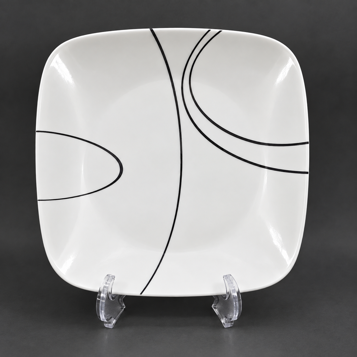 Corelle "Simple Lines" White Black Dinner Plates (7)