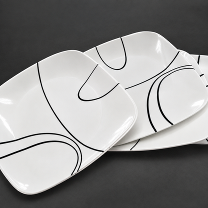 Corelle "Simple Lines" White Black Dinner Plates (7)