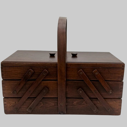 Vintage Accordian Sewing Craft Supplies Wood Storage