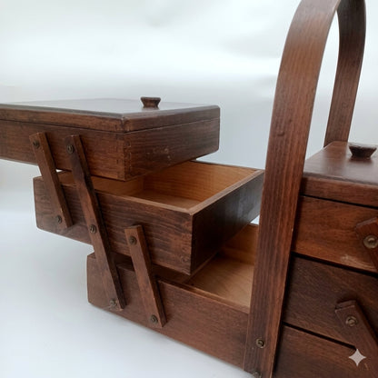 Vintage Accordian Sewing Craft Supplies Wood Storage
