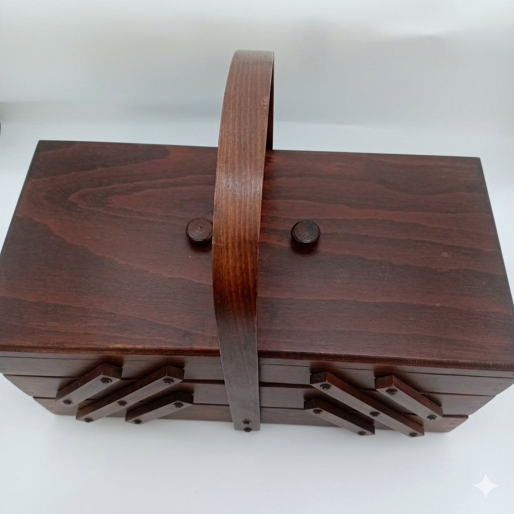 Vintage Accordian Sewing Craft Supplies Wood Storage