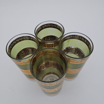 Mid Century Green Gold Barware