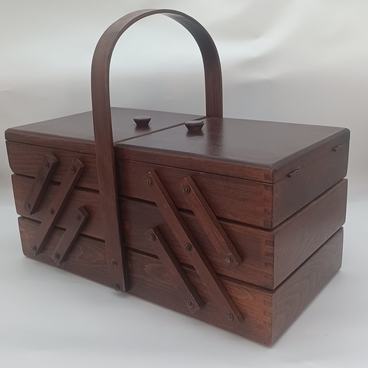 Vintage Accordian Sewing Craft Supplies Wood Storage