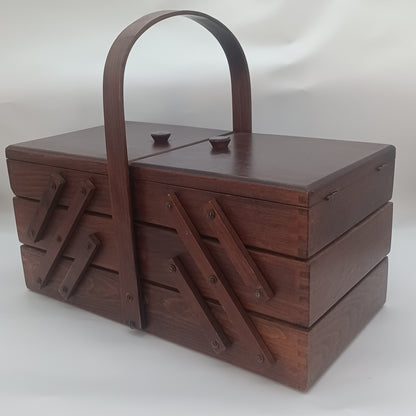 Vintage Accordian Sewing Craft Supplies Wood Storage