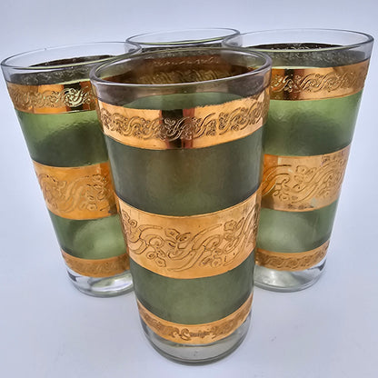Mid Century Green Gold Barware