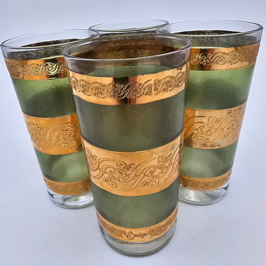 Mid Century Green Gold Barware