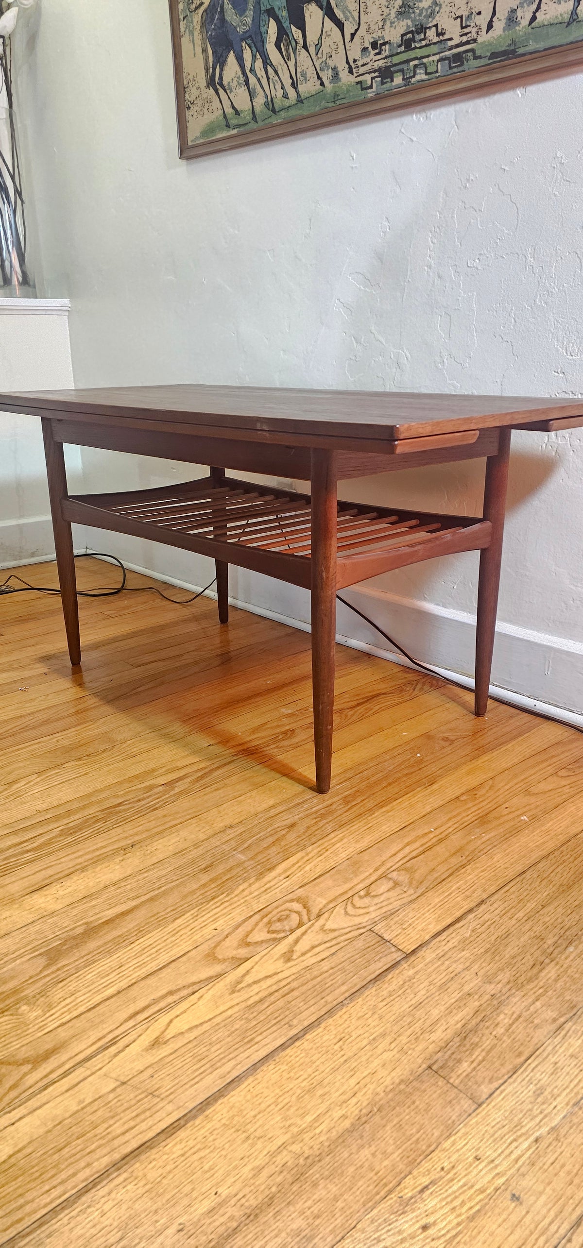 Rare Vintage Mid-Century Scandinavian Teak Expandable Cocktail & Entertainment Table