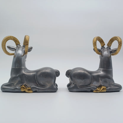 Art Deco Pewter and Brass Ram Bookends