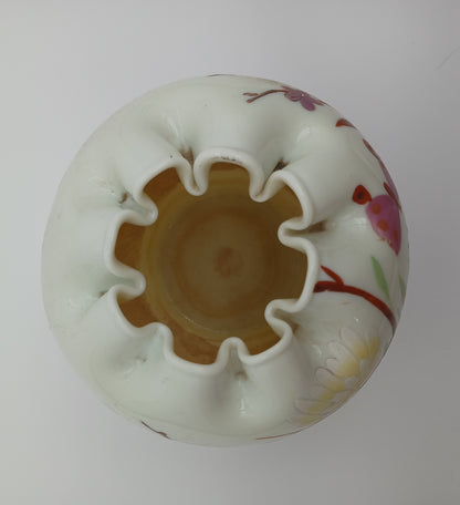Vintage Satin Glass Hand Blown and Hand Painted Vase