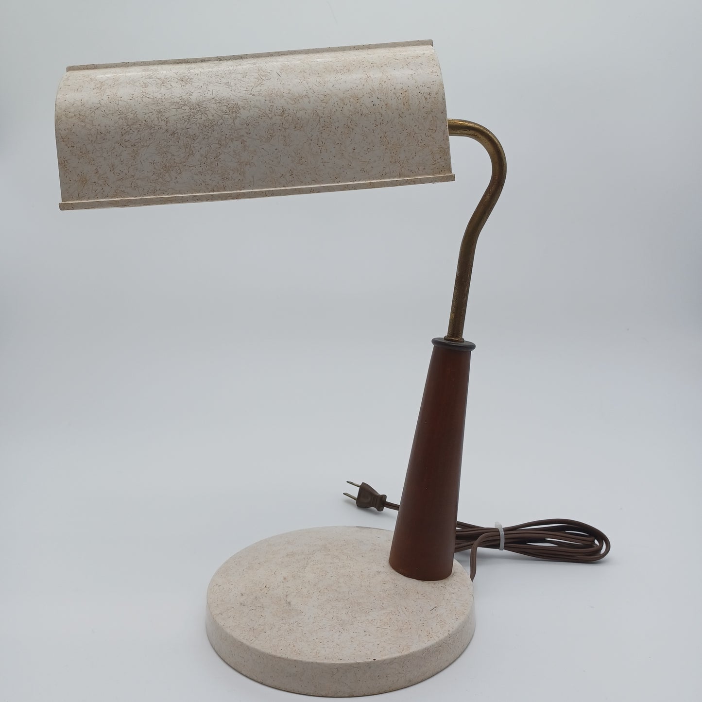 Mid Century Modern Teak & Plastic Bankers Lamp