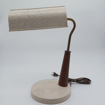 Mid Century Modern Teak & Plastic Bankers Lamp